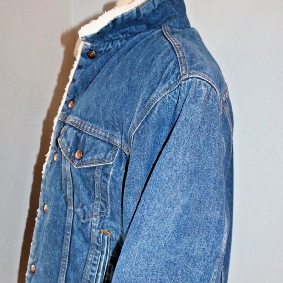 Vintage Levis Sherpa Trucker Jacket Mens Size 46R Denim Jean Made in USA - Picture 10 of 16